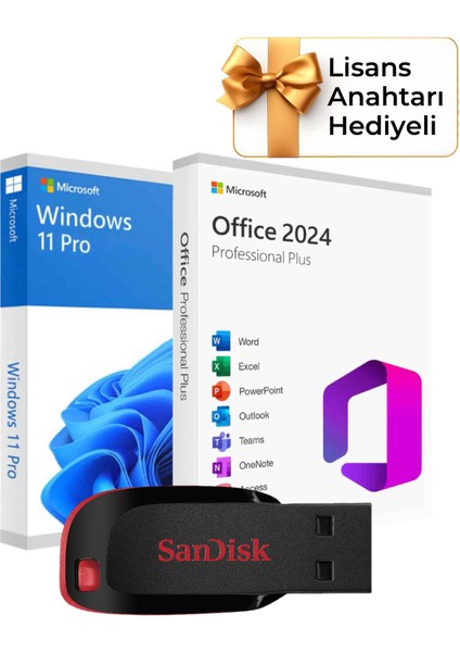 Windows 11 + Office 2024 Pro Plus Kurulum Dosyalı - Yazılım Etkinleştirme Anahtarı İçeren USB Bellek 16GB