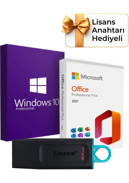 Windows 10 + Office 2021 Pro Plus Kurulum Dosyalı - Yazılım Etkinleştirme Anahtarı İçeren USB Bellek 64GB