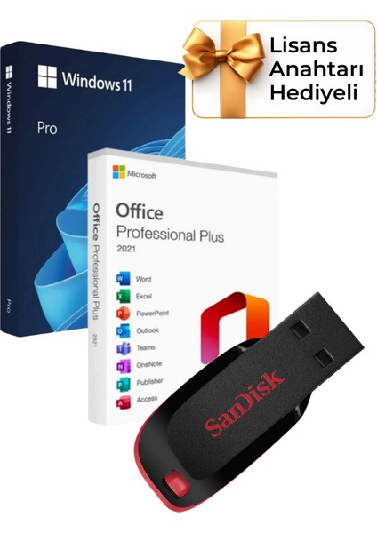 Windows 11 + Office 2021 Pro Plus Kurulum Dosyalı - Yazılım Etkinleştirme Anahtarı İçeren USB Bellek 16GB