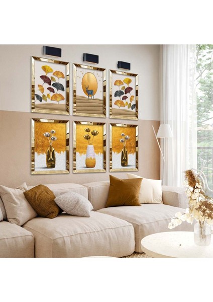 MODERN ÇİZİM ÇİÇEK FİGÜR 6'LI PLEKSİ KENAR MDF TABLO SETİ