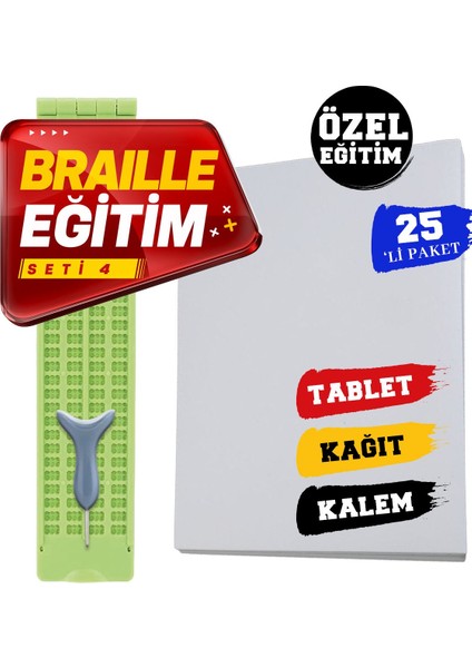Braille Eğitim Seti 4 (25'li) (4 Satırlı Braille Tablet, Braille Kalem, 25'li Braille Yazı Kağıdı)