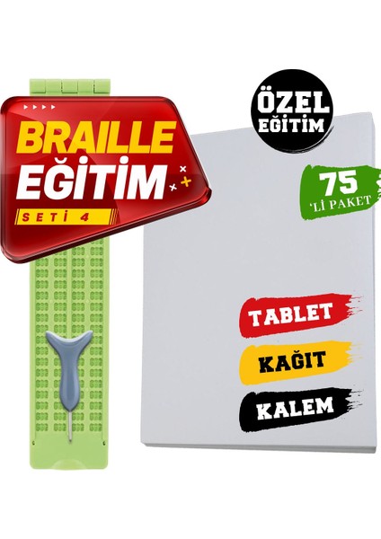 Braille Eğitim Seti 4 (75'li) (4 Satırlı Braille Tablet, Braille Kalem, 75'li Braille Yazı Kağıdı)