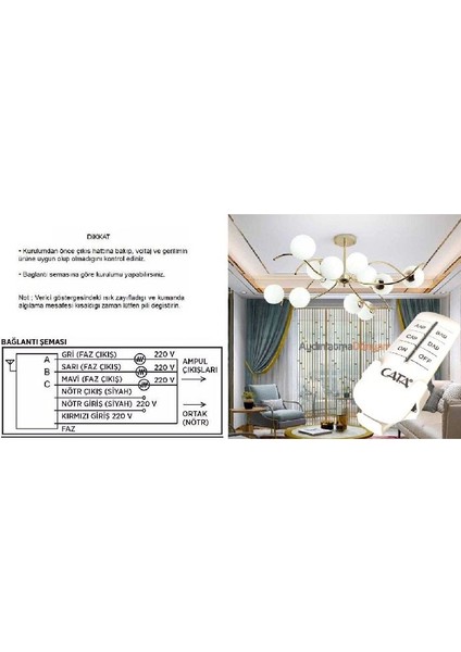 6 Li Kanal Avize Kumandasi 6X1000 W CT-9151 indirimleri