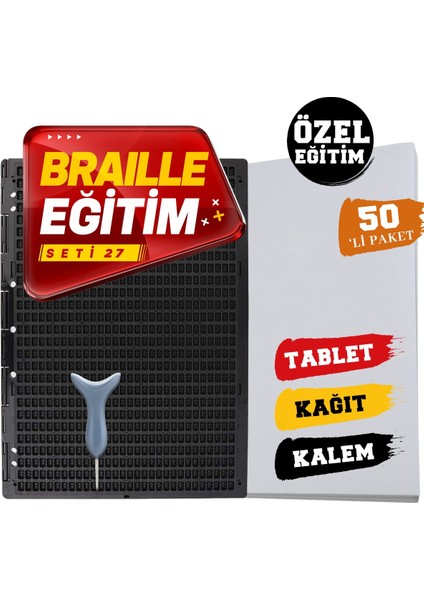 Braille Eğitim Seti 27 (50'li) (27 Satırlı Braille Tablet, Braille Kalem, 50'li Braille Yazı Kağıdı)