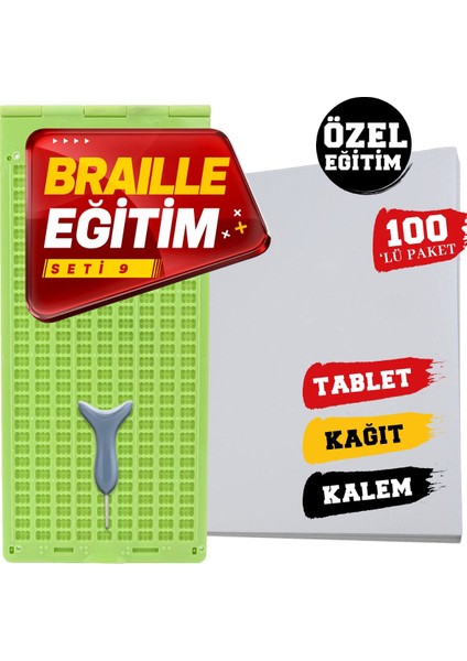 Braille Eğitim Seti 9 100'LÜ (9 Satırlı Braille Tablet, Braille Kalem, 100'LÜ Braille Yazı Kağıdı)