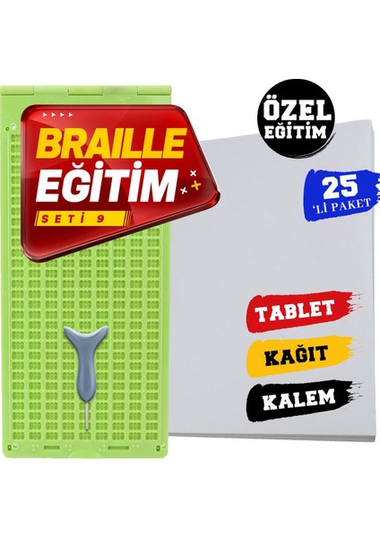 Braille Eğitim Seti 9 (25'li) (9 Satırlı Braille Tablet, Braille Kalem, 25'li Braille Yazı Kağıdı)