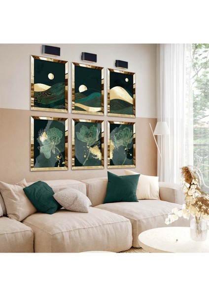 KOLAJ ÇİZİM VE ÇİÇEK DESEN 6'LI PLEKSİ KENAR MDF TABLO SETİ fiyatları