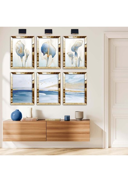 MODERN ÇİZİM ÇİÇEK VE SOYUT TEMA 6'LI PLEKSİ KENAR MDF TABLO SETİ