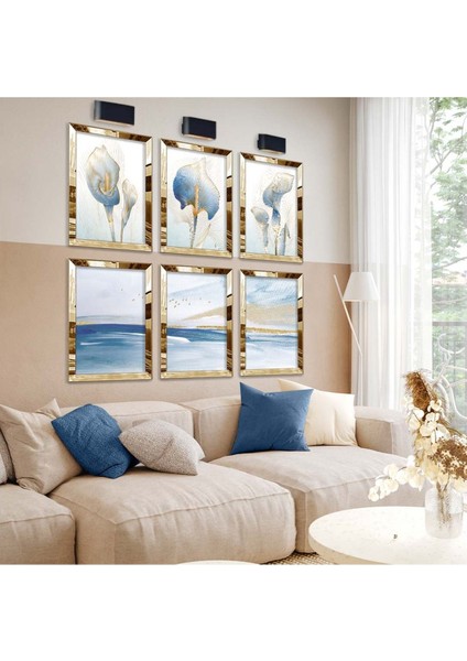 MODERN ÇİZİM ÇİÇEK VE SOYUT TEMA 6'LI PLEKSİ KENAR MDF TABLO SETİ fiyatları