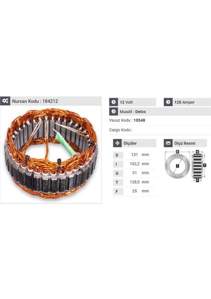 12V ALTERNATÖR STATÖR DELCO TİPİ 120 A (4 UÇLU) HYUNDAI SONATA-KIA SORENTO