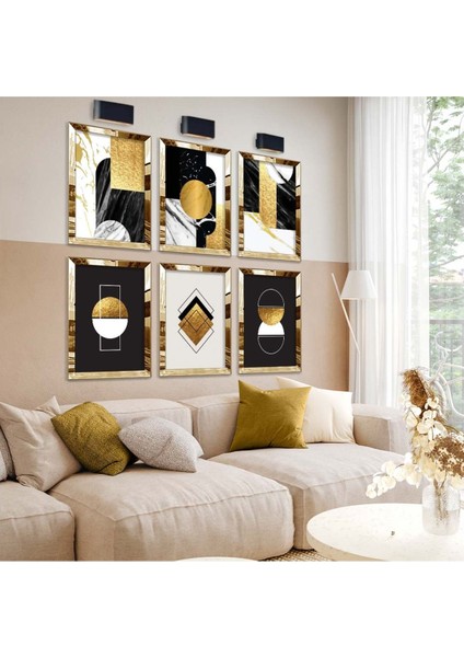 GEOMETRİK DESEN 6'LI PLEKSİ KENAR MDF TABLO SETİ fiyatları