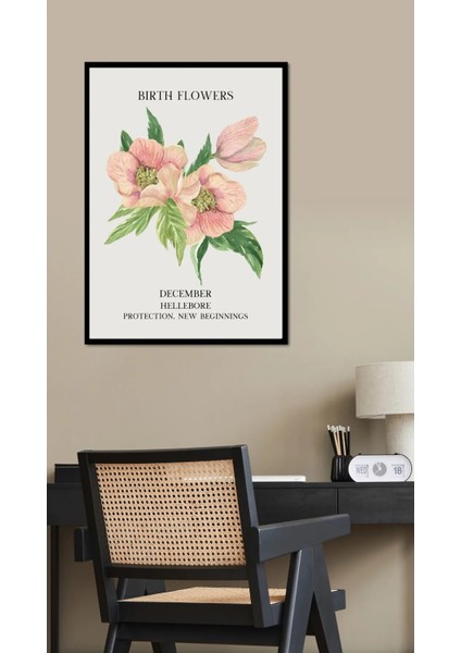 Çerçeveli, Aralık Ayı Çiçeği Tablo, Karaca Otu Çiçeği Posteri, Pinterest Tarzı Duvar Dekorasyonu