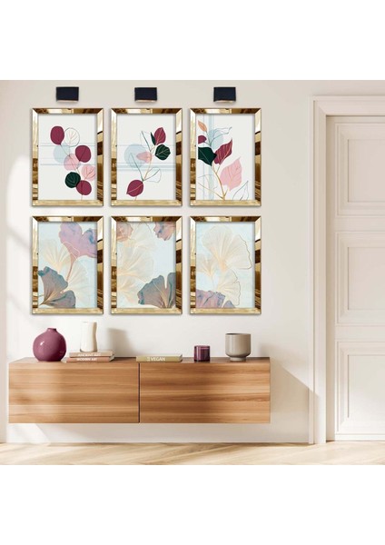 NATÜREL DESEN ÇİÇEK 6'LI PLEKSİ KENAR MDF TABLO SETİ