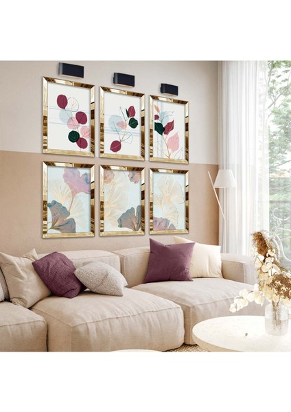 NATÜREL DESEN ÇİÇEK 6'LI PLEKSİ KENAR MDF TABLO SETİ fiyatları