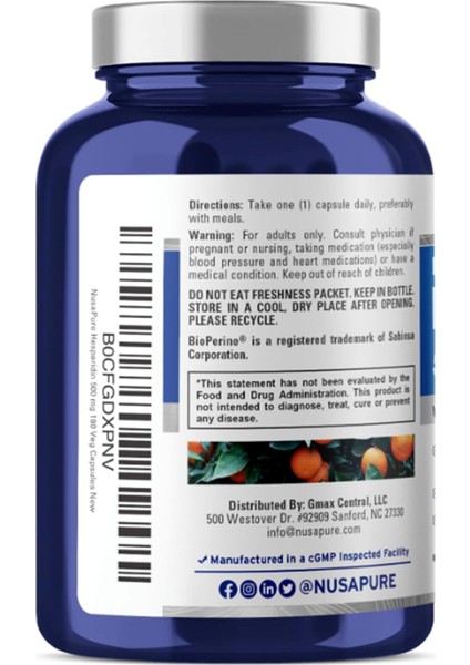 Hesperidin 500 Mg Per Veggie Caps - 180 Capsul (Bioperine, High Absorption) Made In Usa modelleri