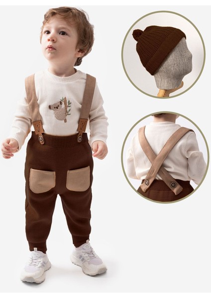 Triko Salopet Erkek Bebek 3 lü takım - Kakao