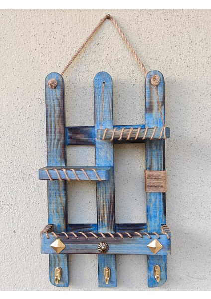 Dekoratif Çam Agacı Raf El Yapımı Ahşap Raf Anahtarlık Antik Mavi fiyatları