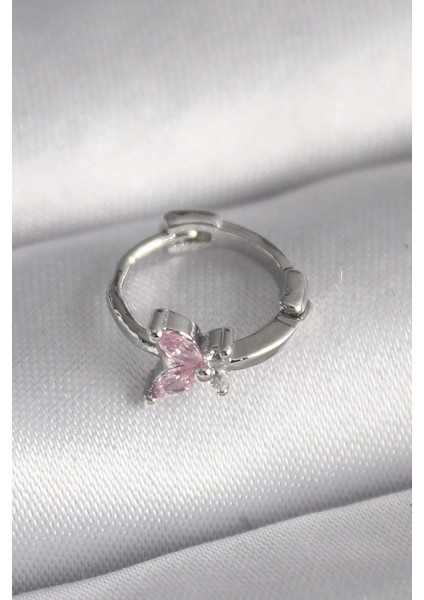 316L Çelik Gümüş Renk Pembe Zirkon Taşlı Kelebek Model Tragus Piercing