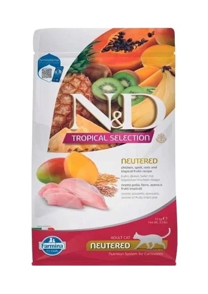 Nd Tropical Selection Sterilised Tavuklu Kısırlaştırılmış Yetişkin Kedi Maması 1.5 kg