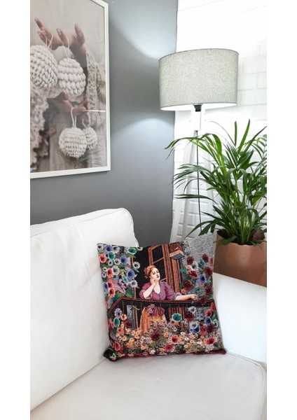 Goblen Pamuk Dokuma Kumaş Yastık Kırlent Kılıfı Pillow