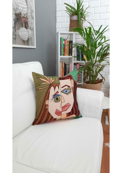 Goblen Pamuk Dokuma Kumaş Yastık Kırlent Kılıfı Pillow