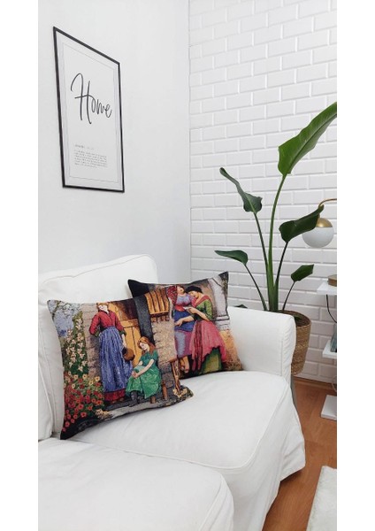 Goblen Pamuk Dokuma Kumaş Yastık Kırlent Kılıfı Pillow