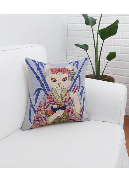 Goblen Pamuk Dokuma Kumaş Yastık Kırlent Kılıfı Pillow