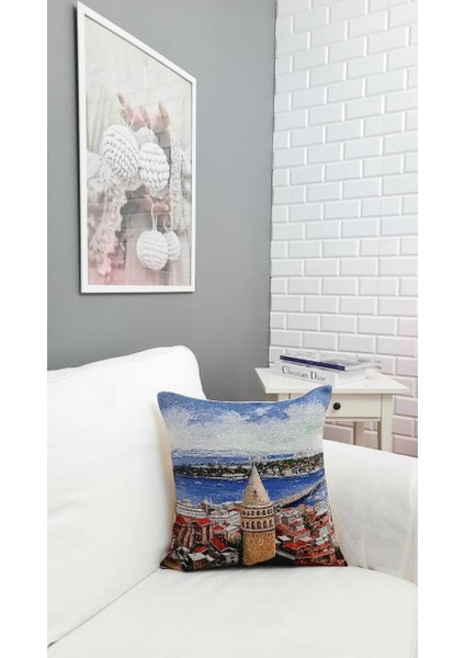 Goblen Pamuk Dokuma Kumaş Yastık Kırlent Kılıfı Pillow