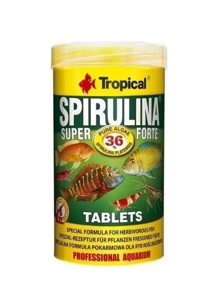 Spirulina Süper Forte Tablet Yoğun Spirulina Içerikli Tablet Balık Yemi 50 ml 36 gr