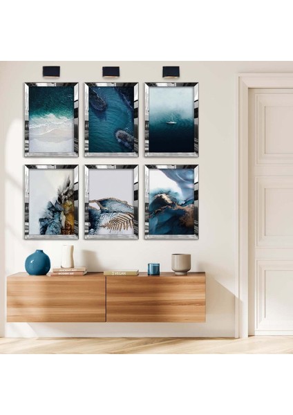 DENİZ VE DALGA TEMA 6'LI PLEKSİ KENAR MDF TABLO SETİ