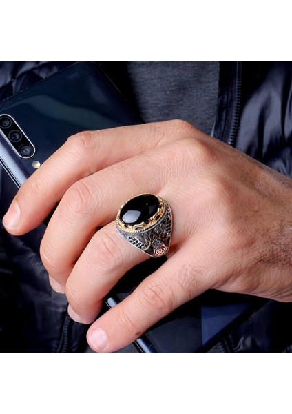 Melek Figürlü Mineli 925 Ayar Erkek Gümüş Yüzük fiyatları