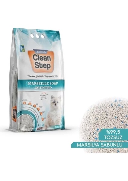 Clean Step Aktif Karbonlu Marsilla Kokulu Ince Taneli Topaklanan Bentonit Kedi Kumu 10 Lt