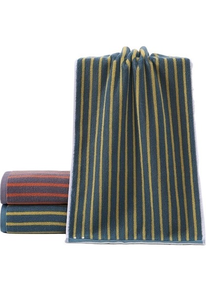 Saf Pamuk Çizgili Havlu Yumuşak Banyo Havlusu Yetişkin Yüz Havlusu (3'lü Paket) (Yurt Dışından)