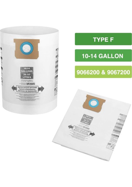 Shop-Vac 9066200 Için 15 Paket VF2005 Toplama Filtre Torbaları 10-14 Galon Tip F + Tip I, 90662 ve 90672 Parçalarını Değiştirin (Yurt Dışından) modelleri