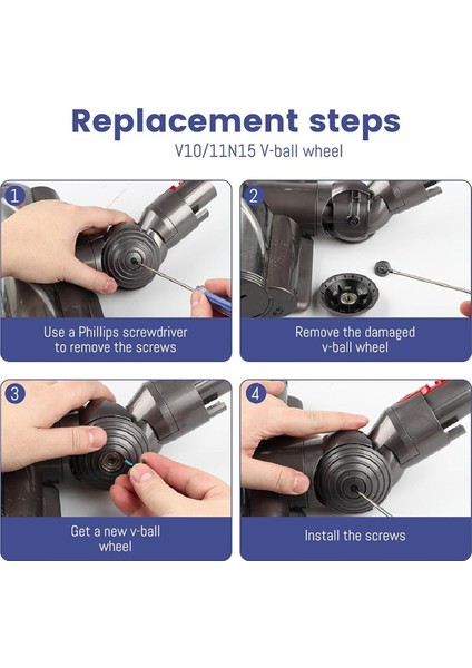 Dyson 35W 50W V6 V7 V8 V10 V11 V12 DC58 DC59 DC62 DC74 Yedek Parçaları Için Bilyalı Tekerlek ve Taban Tekerleği Değişimi (Yurt Dışından) fırsatları