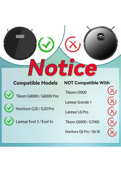 Tikom G8000, G8000 Pro, Honiture G20, G20 Pro, Laresar Evol 3, Robotik Süpürge Için Uyumlu Yedek Parçalar (Yurt Dışından) fiyatları
