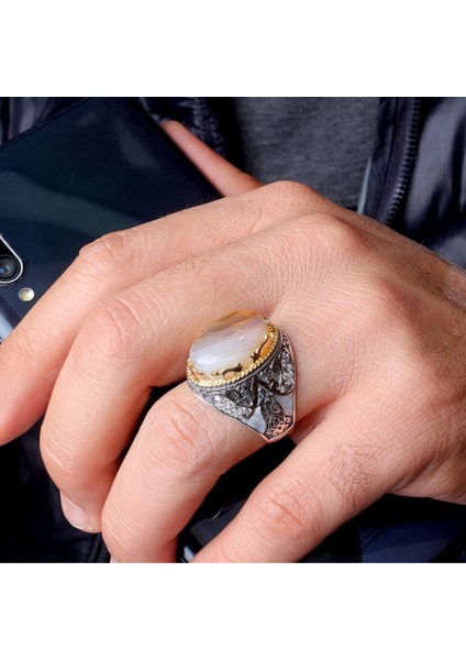 Melek Figürlü Mineli 925 Ayar Erkek Gümüş Yüzük fiyatları