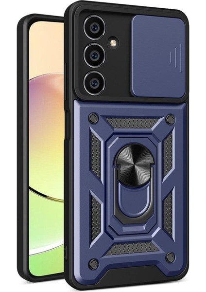 Samsung Galaxy S24 Fe Ile Uyumlu Kılıf Kamera Korumalı Sürgülü Yüzüklü Standlı Tank