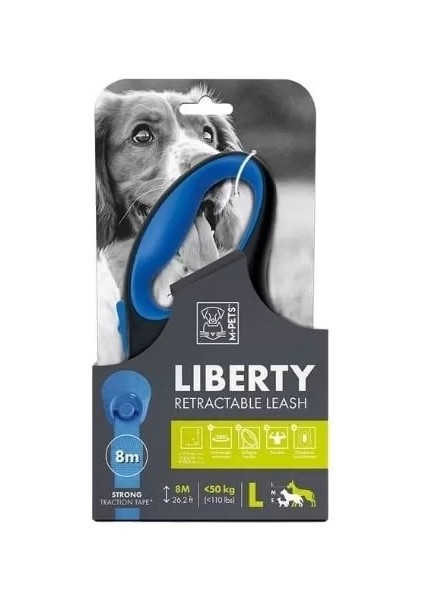 Liberty Şerit Otomatik Köpek Gezdirme Kayışı 8 mt Mavi Large