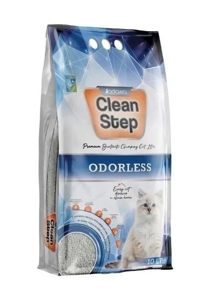 Clean Step Odorless Aktif Karbonlu Kokusuz Ince Taneli Topaklanan Bentonit Kedi Kumu 10 Lt