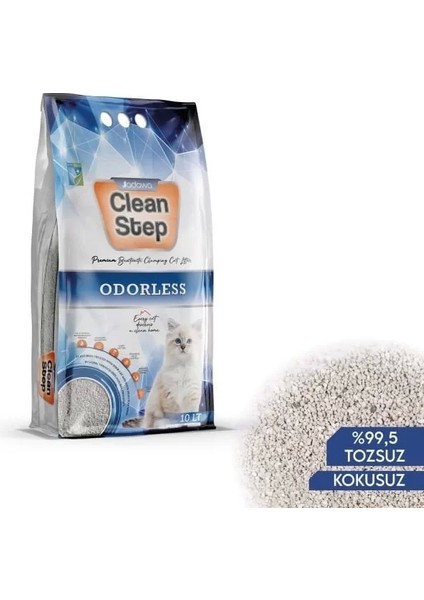 Clean Step Odorless Aktif Karbonlu Kokusuz Ince Taneli Topaklanan Bentonit Kedi Kumu 10 Lt