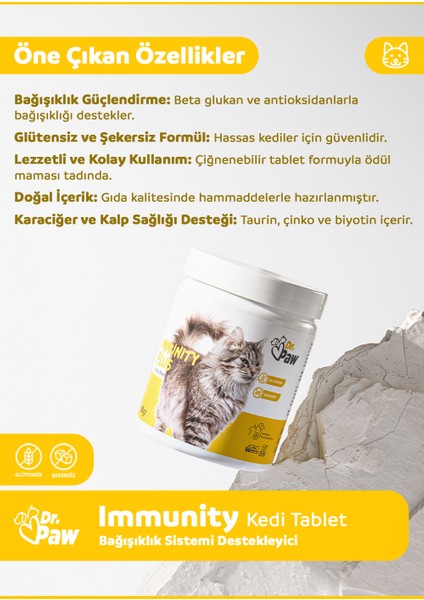 - Immunity Plus Kediler için Vücut Sistemi Destekleyici Çiğnenebilir Tablet (60 adet, 90 gr)