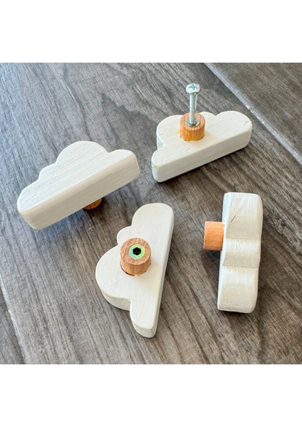 Bulut Masif Ahşap Beyaz Renkli Çocuk Bebek Odası Kulp
