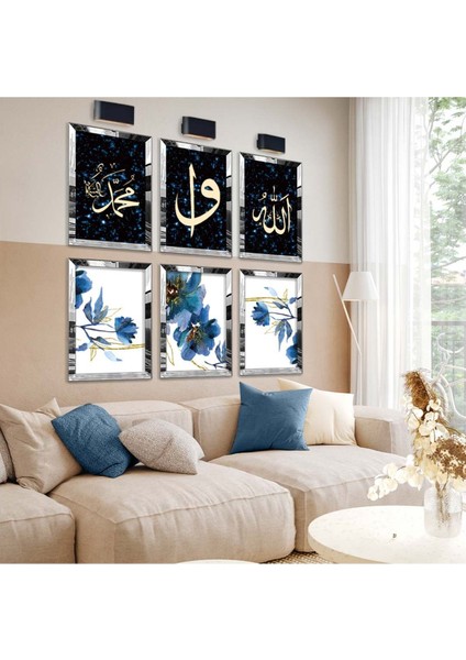 ALLAH LAFZI VE MAVİ ÇİÇEK 6'LI PLEKSİ KENAR MDF TABLO SETİ fiyatları