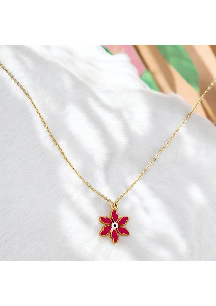 Pembe Çiçek Gold Kadın Kolye Kararmaz Şık Kolye fiyatları