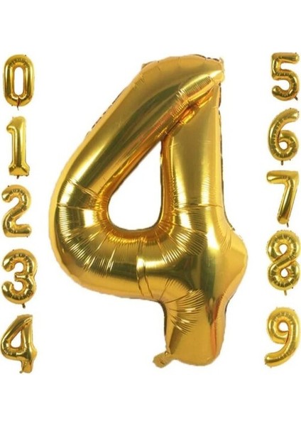 4 Yaş Doğum Günü Parti Kutlama Rakam Folyo Balon Altın Renk 36 cm 16 Inç modelleri