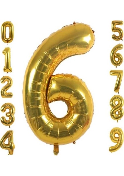 6 Yaş Doğum Günü Parti Kutlama Rakam Folyo Balon Altın Renk 36 cm 16 Inç
