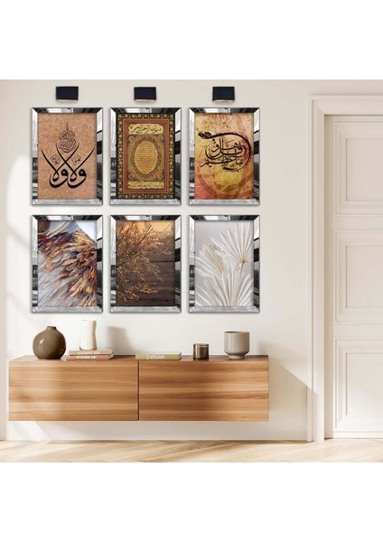 DİNİ MODEL VE KURUTULMUŞ ÇİÇEK 6'LI PLEKSİ KENAR MDF TABLO SETİ