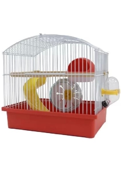 Oval Oyuncaklı Hamster Kafesi Kırmızı