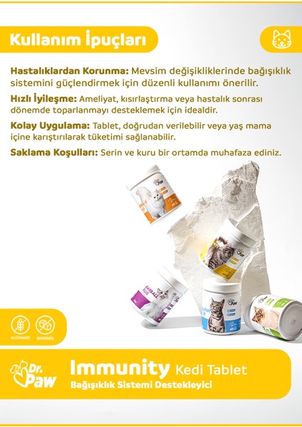 - Immunity Plus Kediler için Vücut Sistemi Destekleyici Çiğnenebilir Tablet (60 adet, 90 gr)